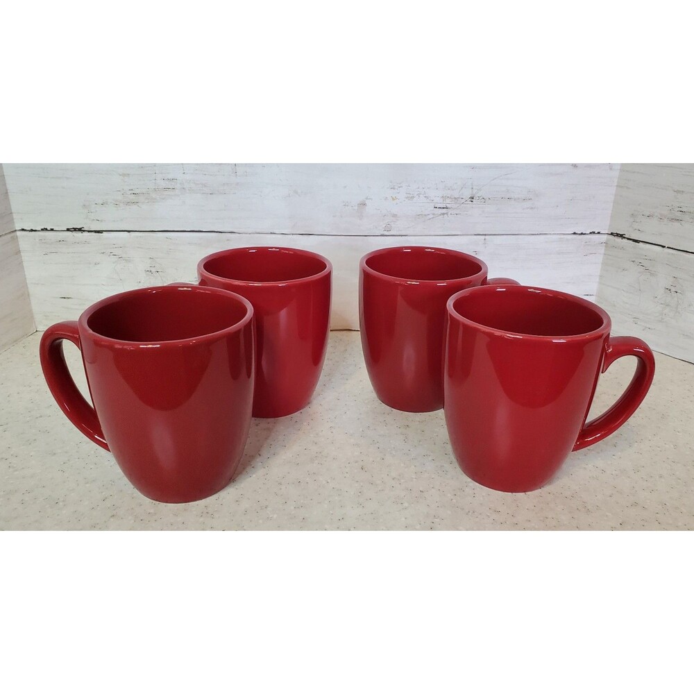 Corelle Coordinates Deep Red Coffee Mugs Set of 4 Stoneware Cups